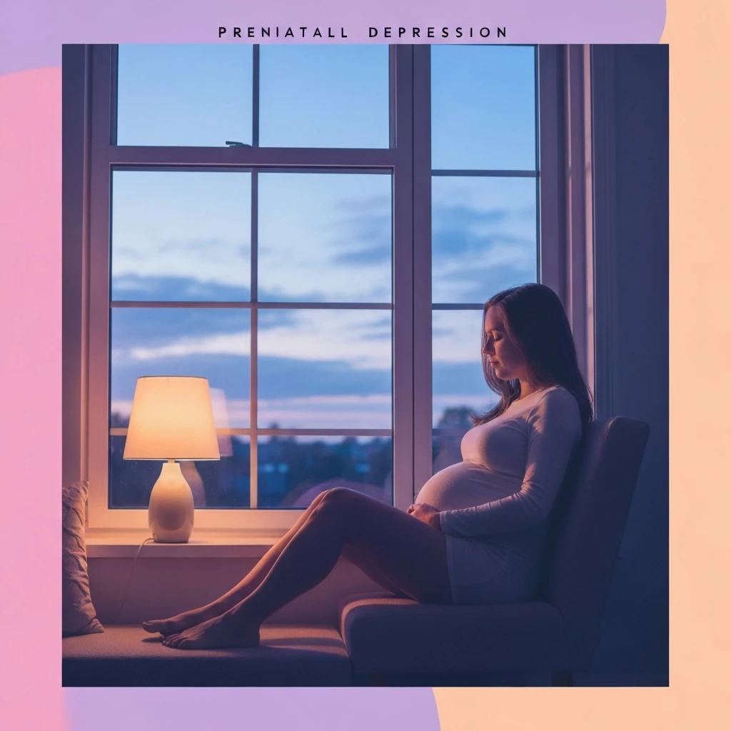 A woman experiencing symptoms of depression during pregnancy sits thoughtfully by a window in a moody, artistic setting. symptoms-of-depression-during-pregnancy-bestie-ai.webp