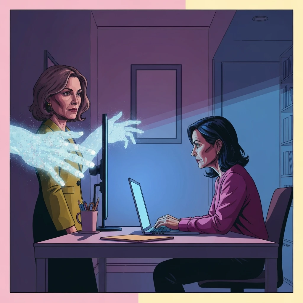A professional experiencing remote workplace gaslighting while working late in a dimly lit home office. remote-workplace-gaslighting-bestie-ai.webp