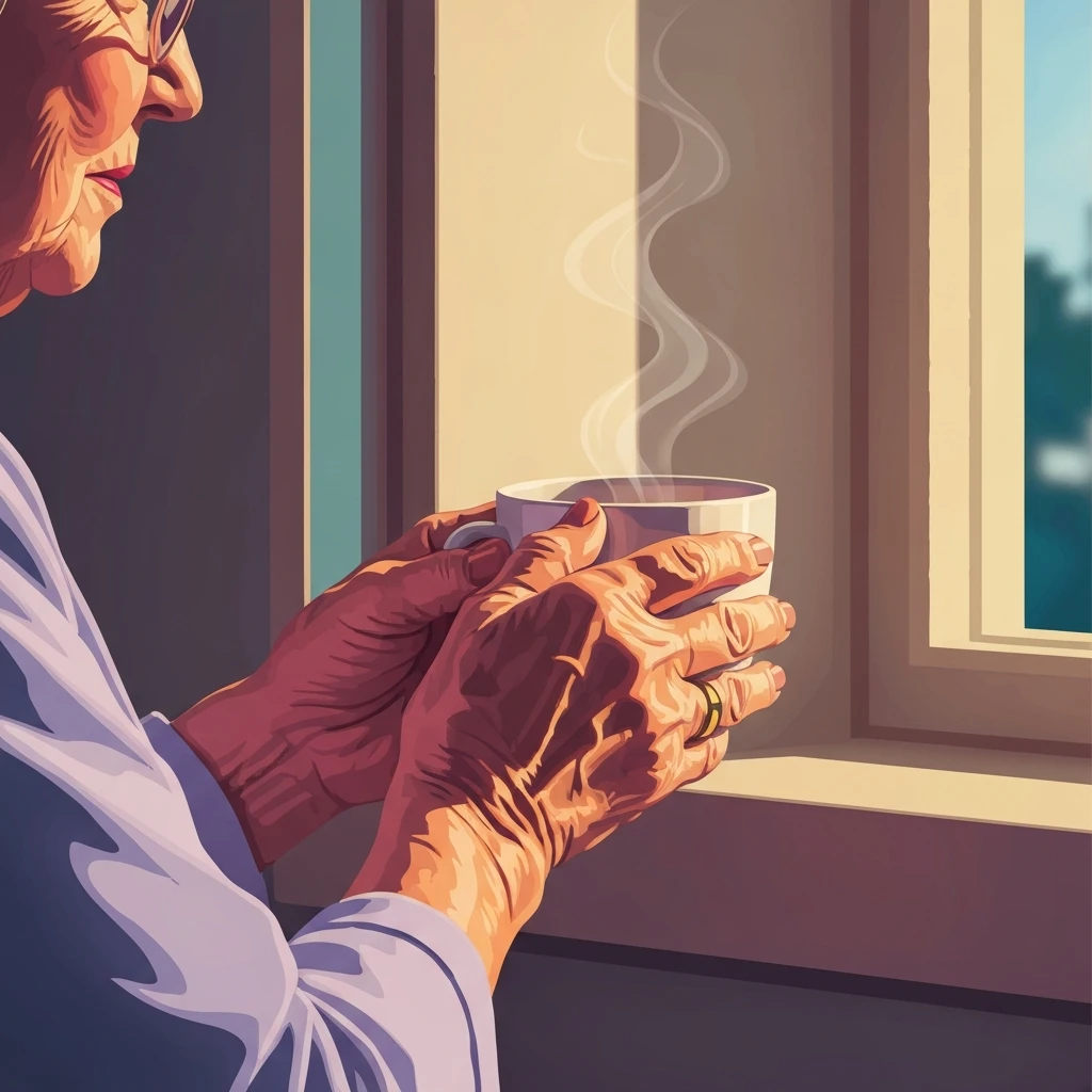 A peaceful senior reflecting by a window, representing the journey of understanding anxiety in elderly causes and treatment. Filename: anxiety-in-elderly-causes-and-treatment-bestie-ai.webp