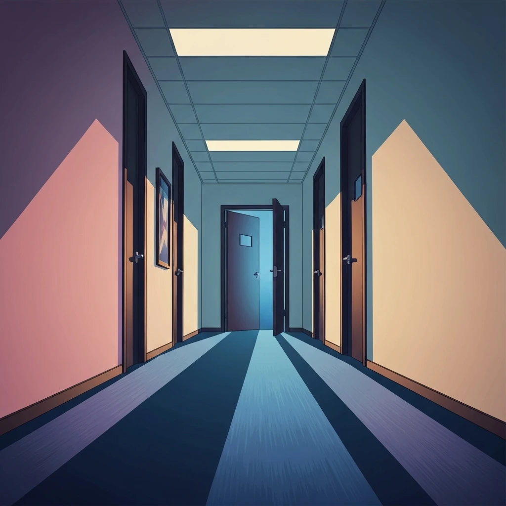A stark, symbolic representation of workplace assault vs emotional abuse featuring a dark office hallway with cold light-workplace-assault-vs-emotional-abuse-bestie-ai.webp