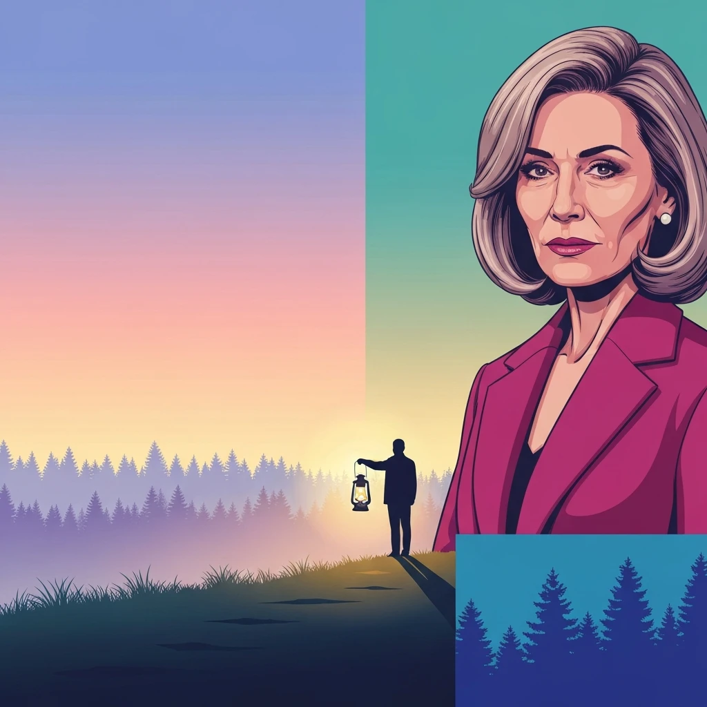 A solitary worker holding a lantern in a misty landscape, illustrating the mental health journey of working in isolation jobs-bestie-ai.webp