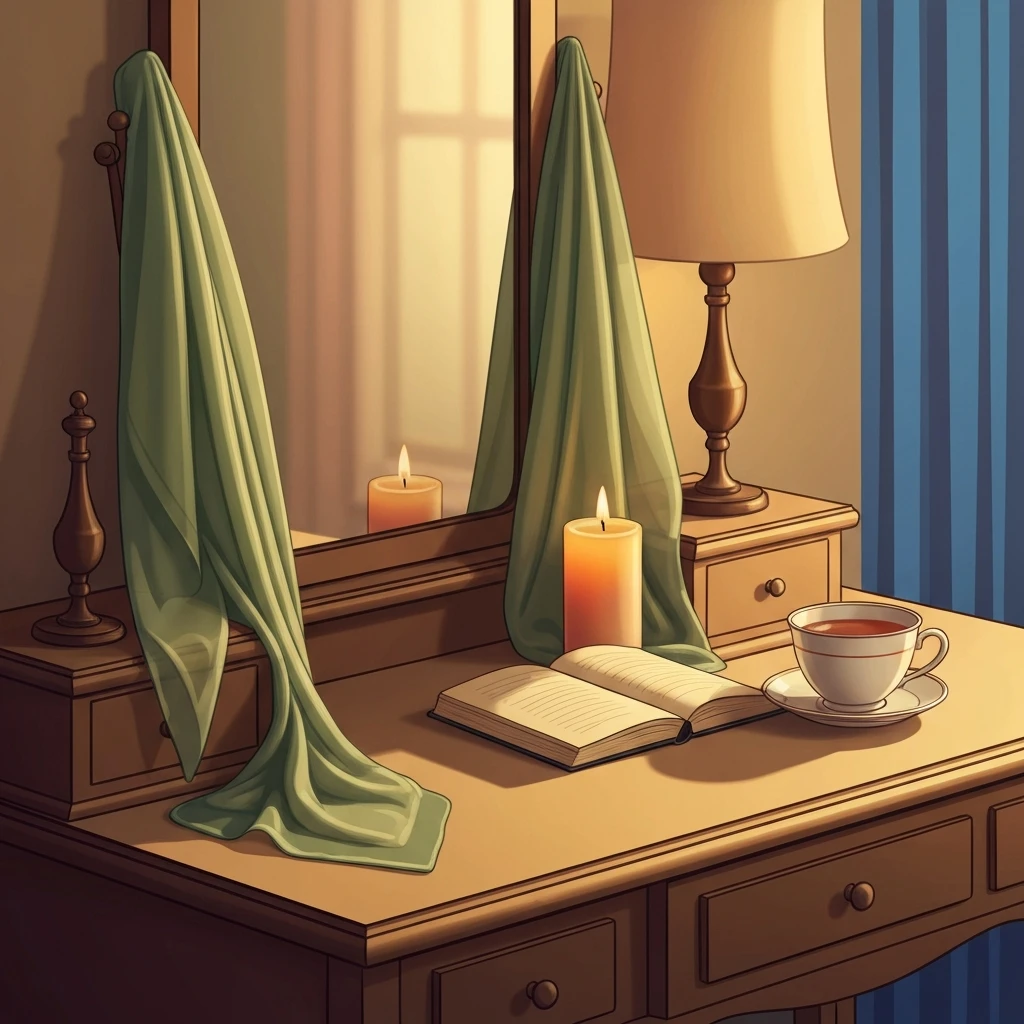 how-to-stop-obsessing-over-aging-looks-bestie-ai.webp - A draped mirror on a vanity symbolizing the journey of reclaiming self-worth and stopping appearance anxiety.