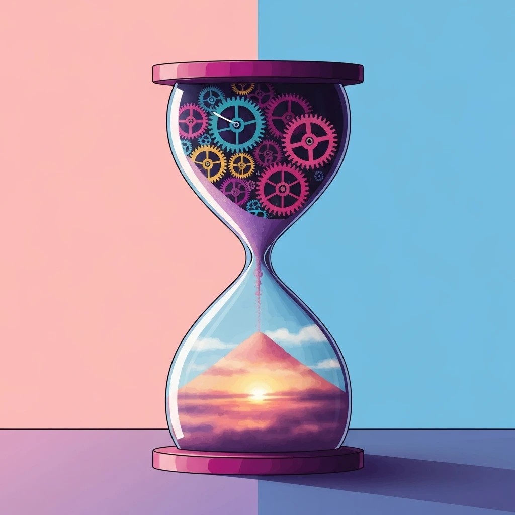 An artistic representation of why does time go faster as you age psychology through a melting hourglass-aging-anxiety-bestie-ai.webp