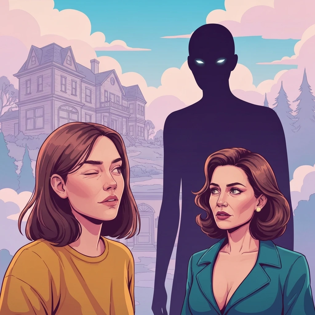 A Nearsighted Girl's Journey Through a Horror Game protagonist squinting at a shadowy ghost figure in a hazy hallway.