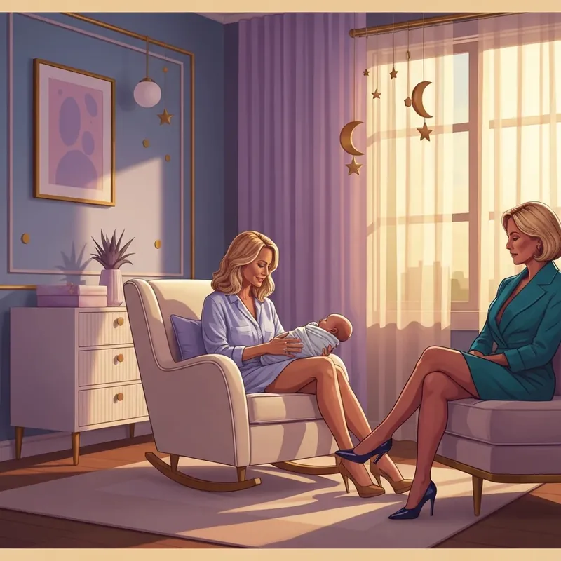 Meghan Trainor baby girl Mikey Moon in a serene celestial-themed nursery with her mother.